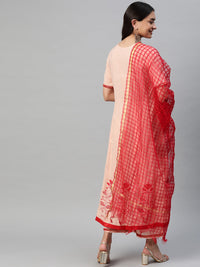 Thumbnail for NOZ2TOZ Peach-Coloured & Red Printed Kurta With Palazzos & Dupatta - Distacart