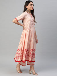 Thumbnail for NOZ2TOZ Peach-Coloured & Red Printed Kurta With Palazzos & Dupatta - Distacart
