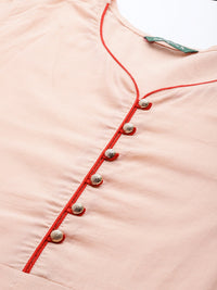 Thumbnail for NOZ2TOZ Peach-Coloured & Red Printed Kurta With Palazzos & Dupatta - Distacart