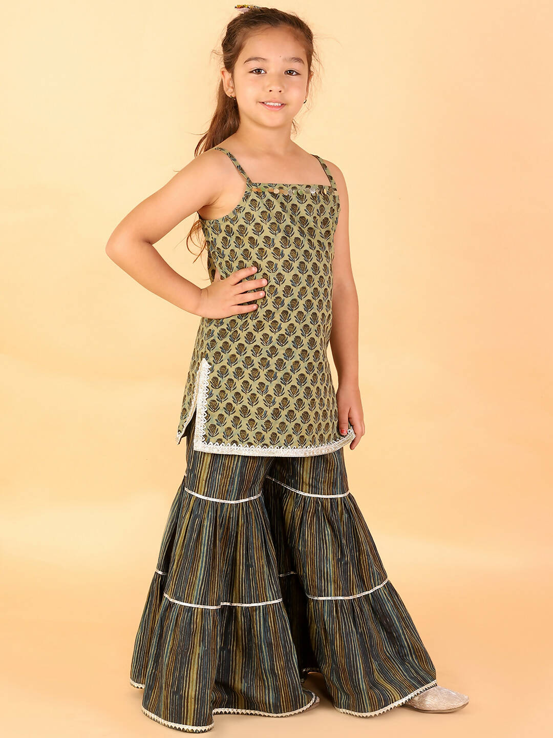 Lil Drama Girls Kurta With Sharara Set - Green - Distacart