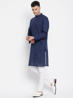 Thumbnail for Even Apparels Blue Color Rayon Men's Kurta With Band Collar - Distacart