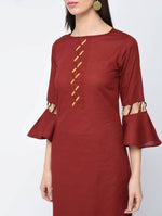 Thumbnail for Aniyah Cotton Criss Cross Bell Sleeves Straight Kurta In Maroon (AN-101B)