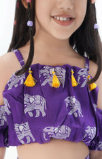 Thumbnail for Lil Drama Trunk Tales Girls Purple Crop Top With Pants Co-Ordinate Set - Distacart