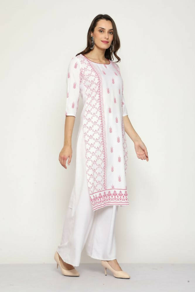 Maai Rayon Hand Printed Kurta Off-White - Distacart