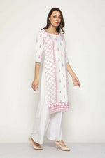 Thumbnail for Maai Rayon Hand Printed Kurta Off-White - Distacart