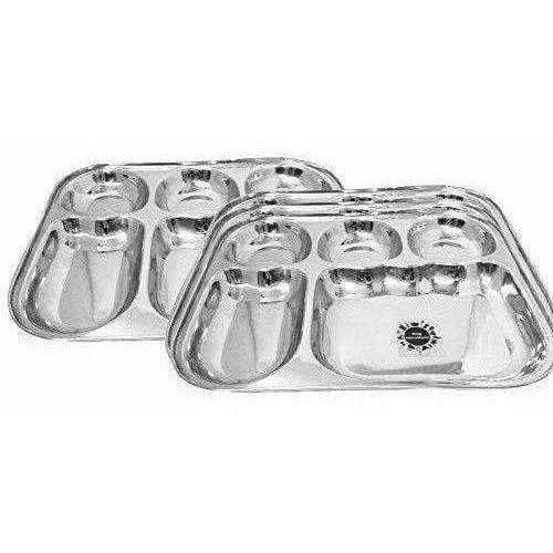 Stainless Steel 5 in 1 Compartment Dinner Plate Set of 2