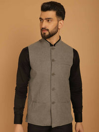 Thumbnail for Even Apparels Nehru Jacket With Welt Pockets - Grey - Distacart