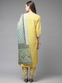 Thumbnail for Yufta Yellow and Blue printed kurta with Trouser and Dupatta