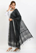Thumbnail for Mominos Fashion Moeza Women's Linen Cotton Silver Border Black Dupatta - Distacart