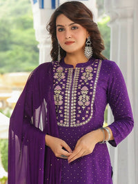 Thumbnail for Kalini Floral Embroidered Mandarin Collar Regular Mirror Work Kurta & Trousers & Dupatta - Distacart
