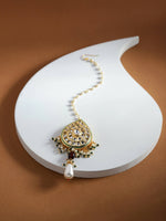Thumbnail for Gold-Plated White Green Kundan-Studded Pearl Beaded Maang Tikka - Ruby Raang - Distacart