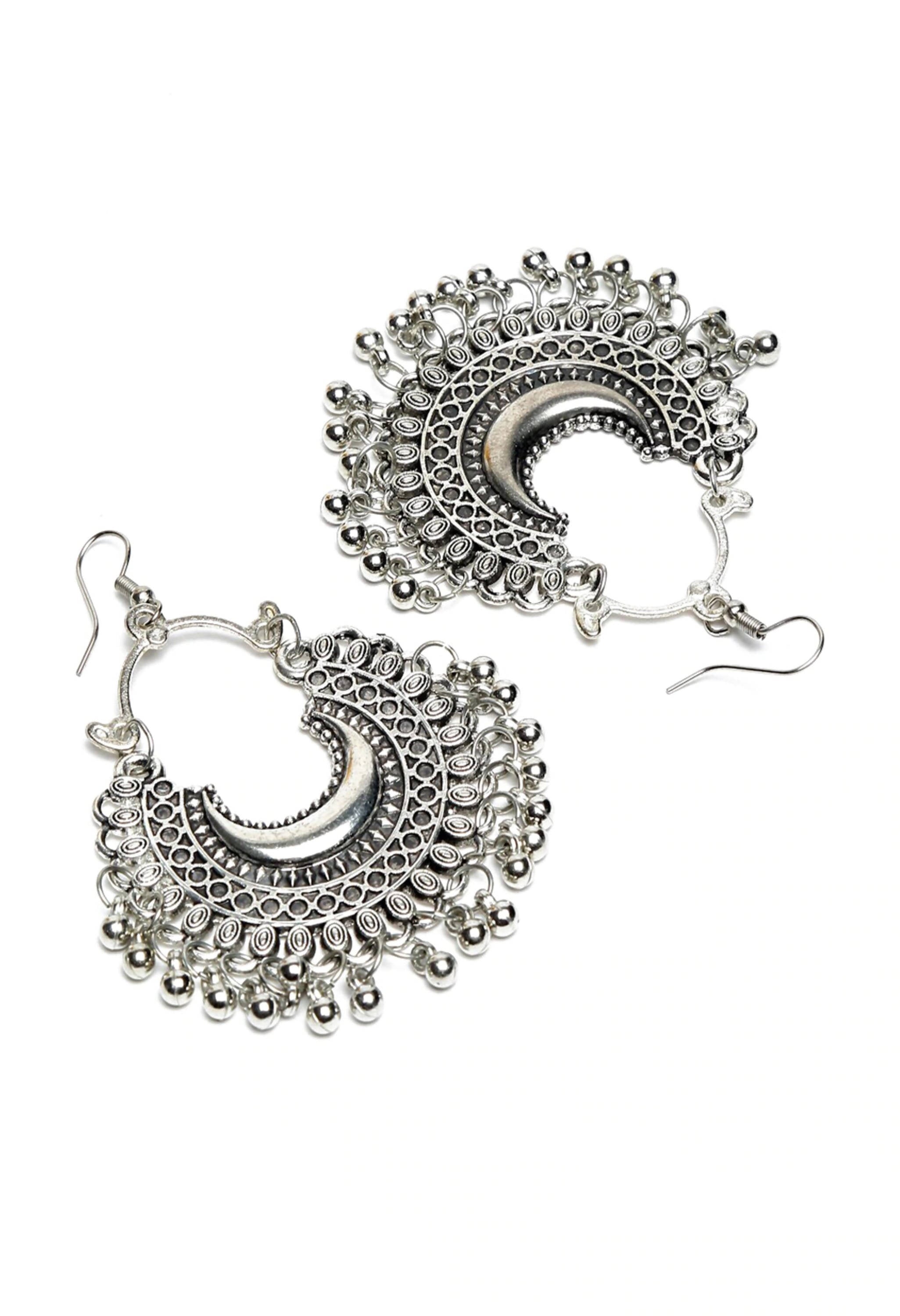 Mominos Fashion Johar Kamal Oxidised Silver-Plated Chandbali Earrings - Distacart