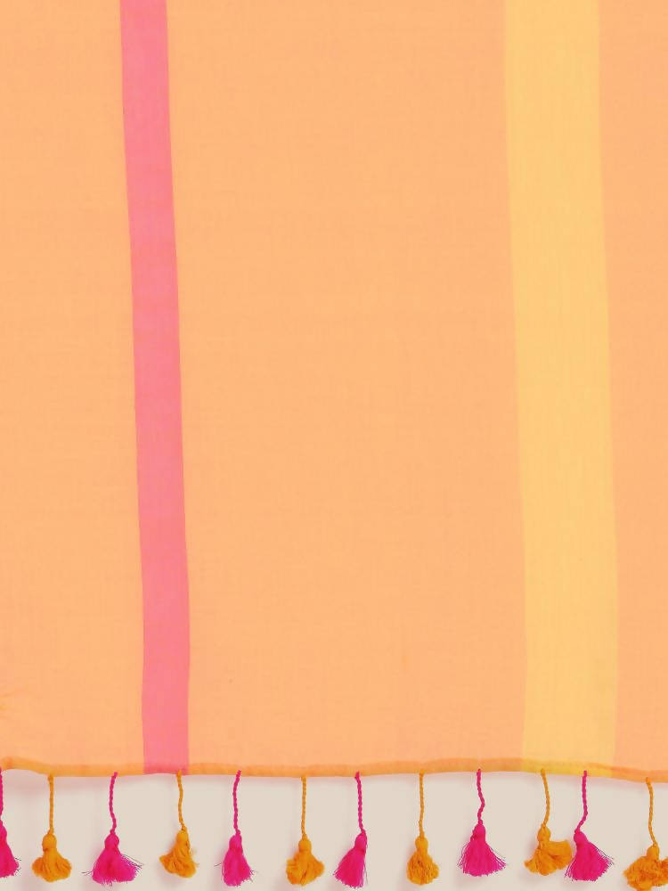 Suta Orange Pink Striped Mul Saree - Distacart