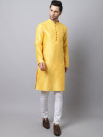 Thumbnail for Even Apparels Yellow Pure Cotton Men's Kurta With Band Collar - Distacart