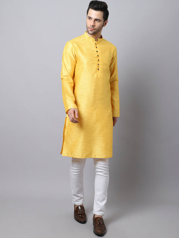 Even Apparels Yellow Pure Cotton Men's Kurta With Band Collar - Distacart