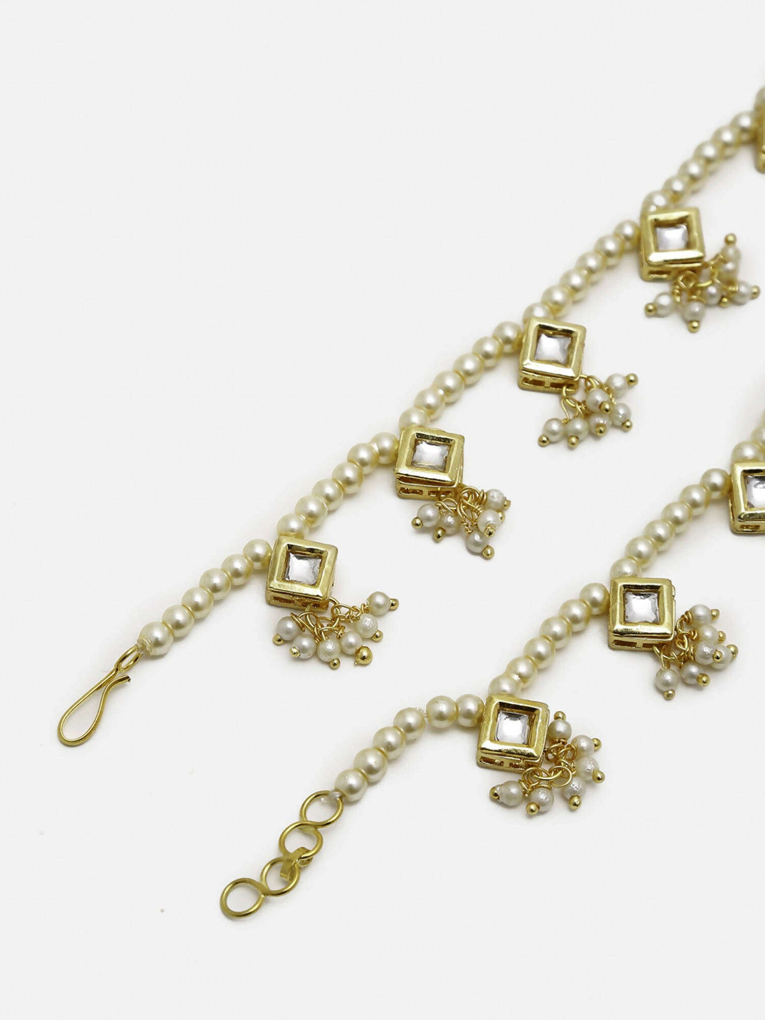 White Gold-Toned Plated Kundan Anklets Set Of 2 - Ruby Raang - Distacart