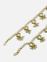 Thumbnail for White Gold-Toned Plated Kundan Anklets Set Of 2 - Ruby Raang - Distacart