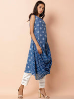 Thumbnail for Indya Blue & White Printed A-Line Kurta - Distacart