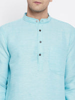 Thumbnail for Even Apparels Blue Rayon Men's Kurta With Band Collar - Distacart