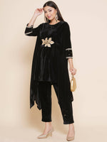 Thumbnail for Women Republic Black Velvet Kaftaan Style Kurta With Pants - Distacart