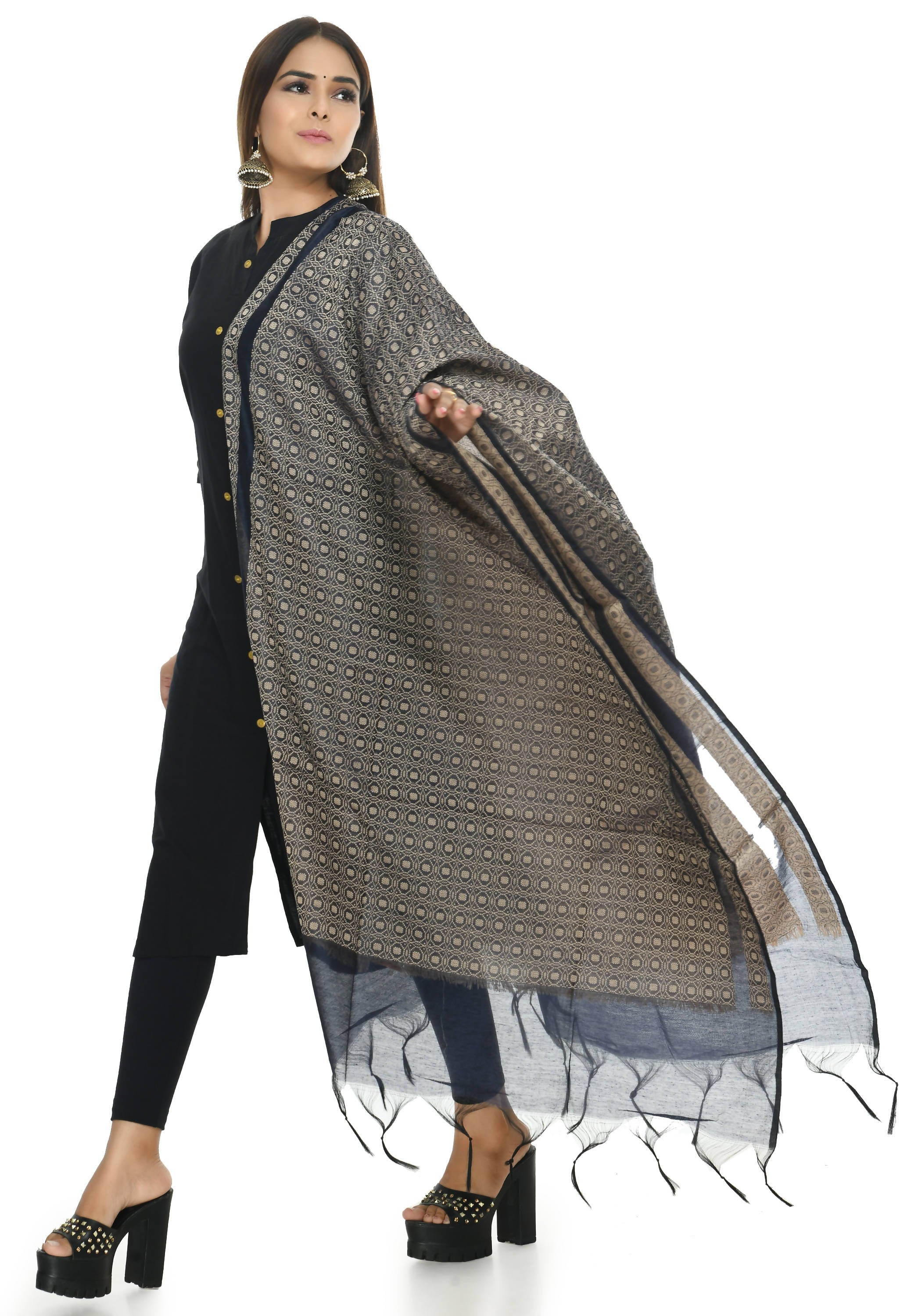 Mominos Fashion Moeza Handloom Cotton Navy Blue Dupatta For Women - Distacart