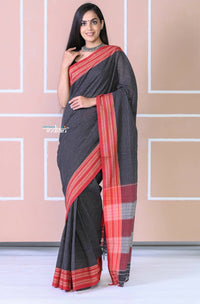 Thumbnail for Very Much Indian Traditional Patteda Anchu Ilkal Handloom Saree-Adequate Black With Red Border - Distacart