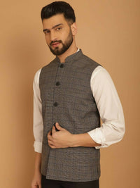 Thumbnail for Even Apparels Nehru Jacket With Welt Pockets - Grey - Distacart