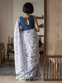 Thumbnail for Suta White Floral Pure Cotton Saree - Distacart