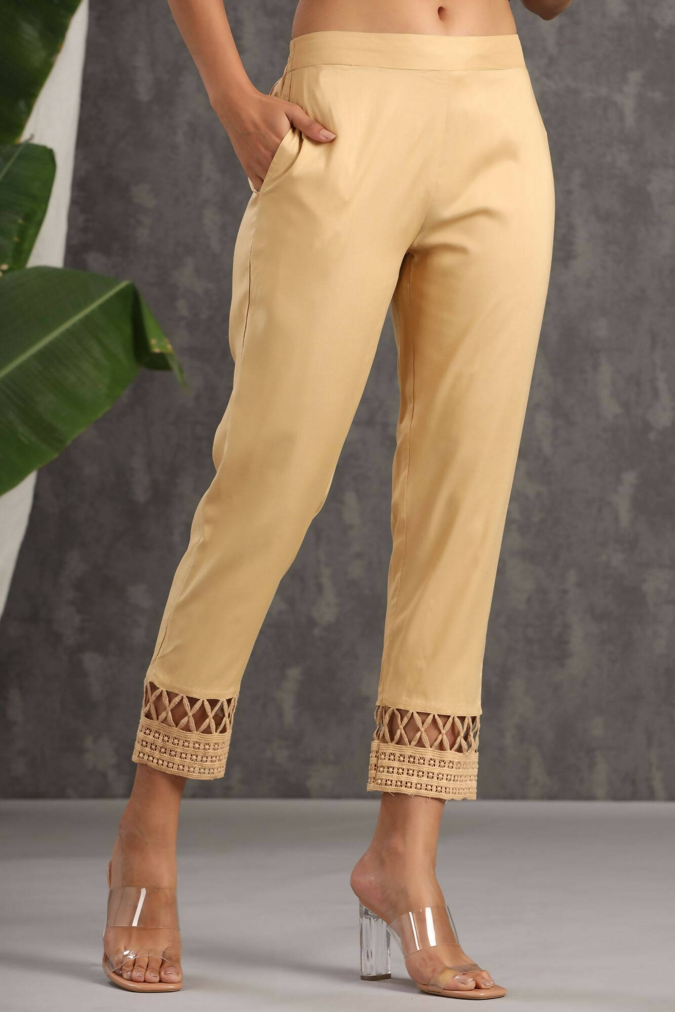 Juniper Women Gold Rayon Solid Slim Fit Pant/Slim Pant - Distacart
