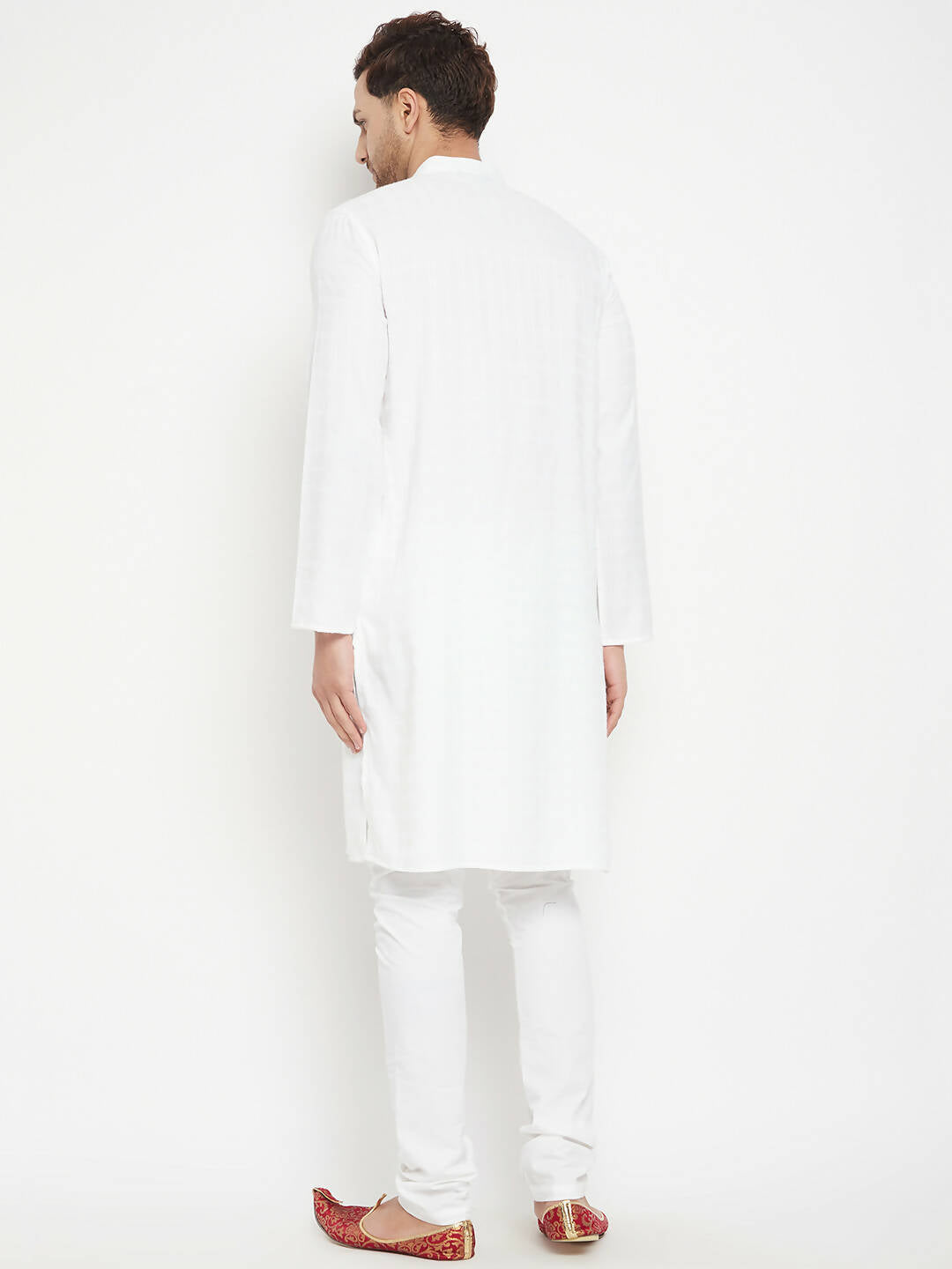 Even Apparels White Viscose Long Men's Kurta With Band Collar - Distacart