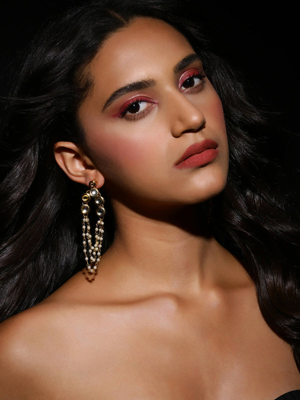 Gold Plated Off White Contemporary Drop Earrings - Ruby Raang - Distacart