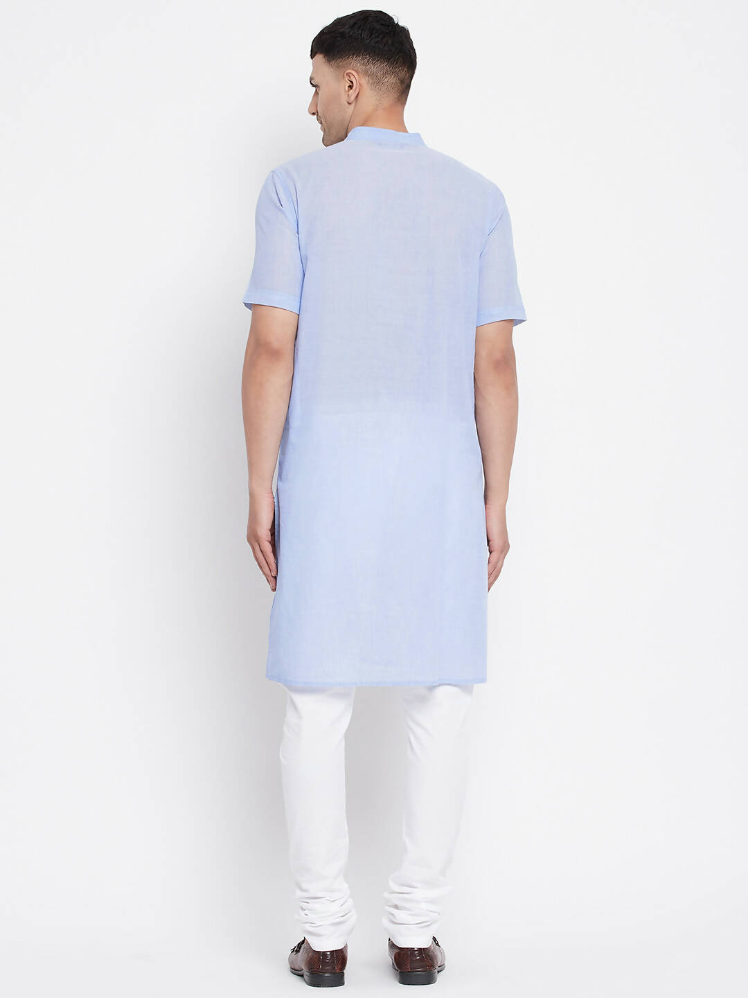 Even Apparels Blue Pure Cotton Men's H/S Kurta With Band Collar - Distacart