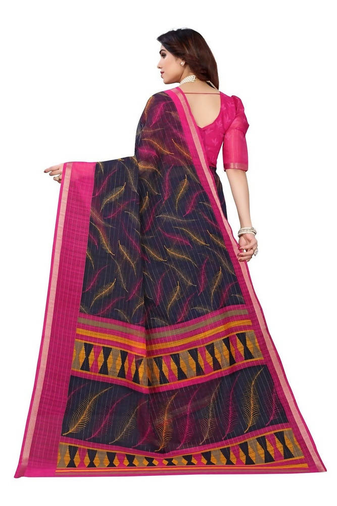 Vamika Navy Blue Linen Zari Border Saree