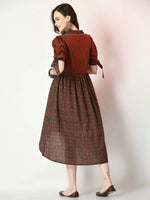 Thumbnail for Myshka Women's Rust Empire Printed Dress - Distacart