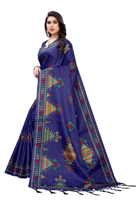 Vamika Navy Kalamkari Print With Jhalar Khadi Silk Sarees