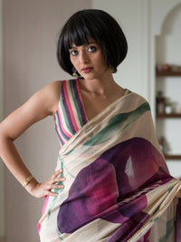 Thumbnail for Suta Beige Floral Pure Cotton Saree - Distacart