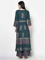 Thumbnail for Aniyah Rayon Teal Blue Color Block Print Anarkali Palazzo Set (AN-220K)
