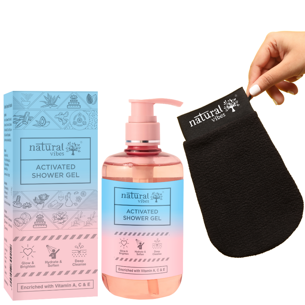 Natural Vibes Deep Cleanse & Exfoliating Routine - Shower Gel Body Wash & Scrubbing Glove - Distacart