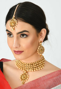 Thumbnail for Mominos Fashion Johar Kamal Gold-Plated Brass Finish Kundan/Stone Choker For Women (Golden) - Distacart