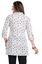 Thumbnail for Snehal Creations Vibrant Vigour White Cotton Printed Short Tunic - Distacart