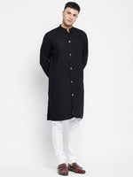 Thumbnail for Even Apparels Black Pure Cotton Men's Sherwani Kurta With Open Front - Distacart
