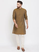 Thumbnail for Even Apparels Brown Pure Cotton Men's Kurta With Band Collar - Distacart