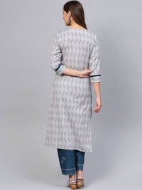 Thumbnail for Yufta Women Grey & Navy Printed Kurta with Trouser