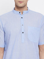 Thumbnail for Even Apparels Blue Pure Cotton Men's H/S Kurta With Band Collar - Distacart