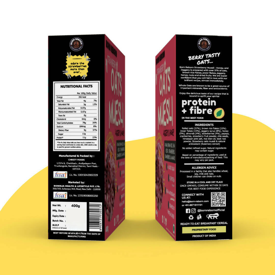 Born Reborn Strawberry Oats & Millets Muesli with Honey and Jaggery - Distacart