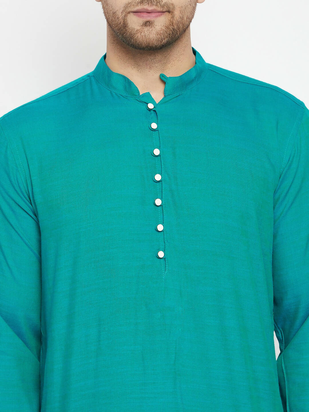 Even Apparels Blue Pure Cotton Long Men's Kurta With Band Collar - Distacart