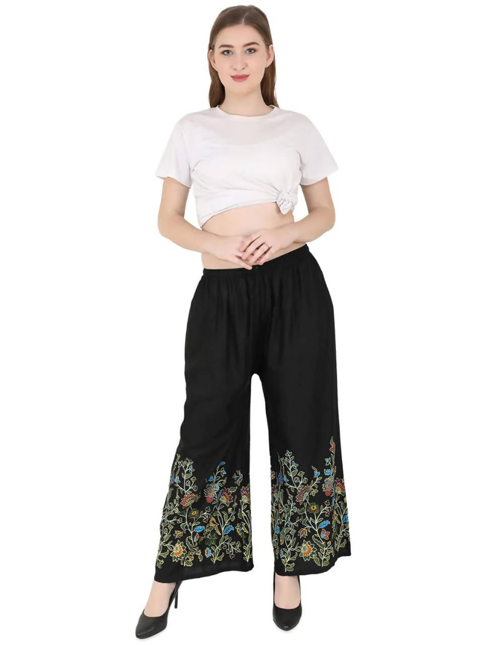 Mominos Fashion Black Floral Design Palazzo