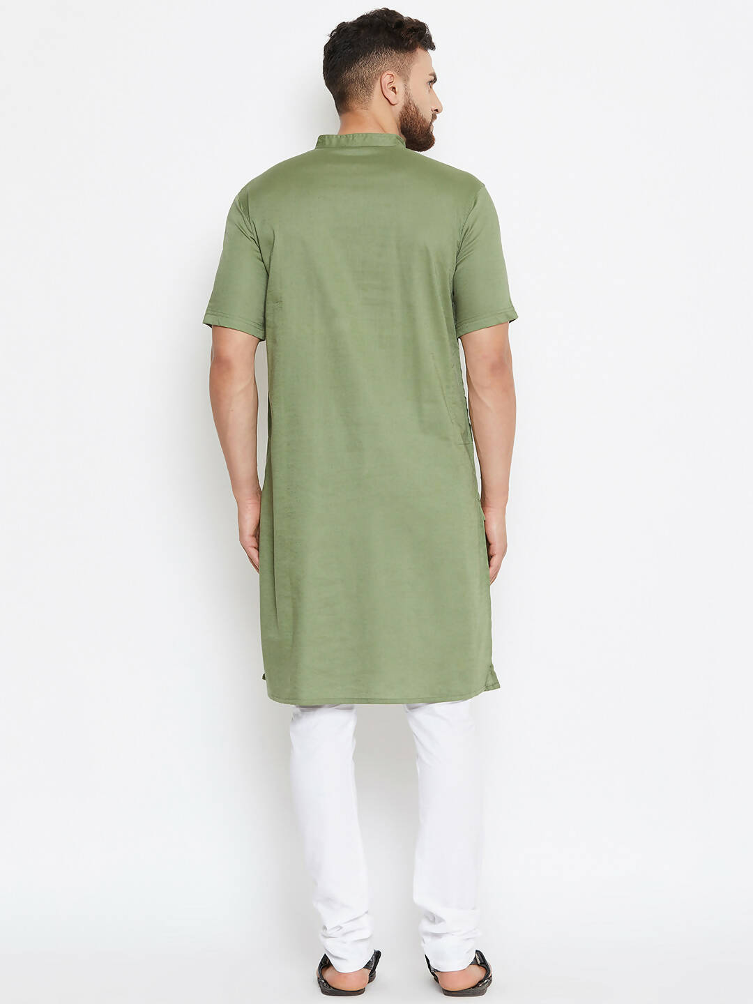 Even Apparels Green Color Pure Cotton Men's Kurta With Band Collar - Distacart