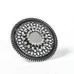 Thumbnail for Mominos Fashion Joharkamal Oxidised Silver-Toned Adjustable Finger Ring - Distacart