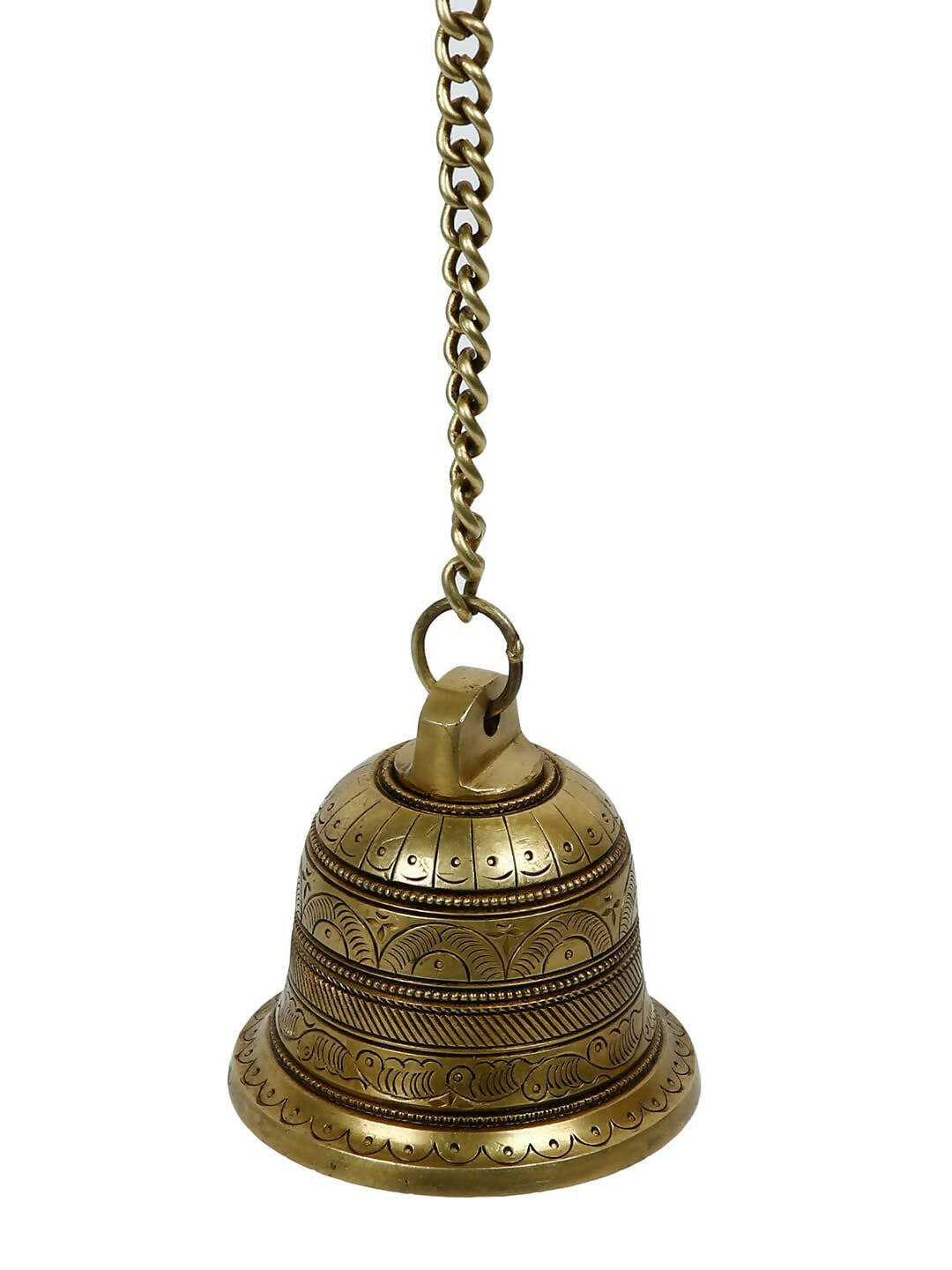 CraftVatika Gold-Toned Brass Hanging Bell with Attached Chain & Hook - Distacart